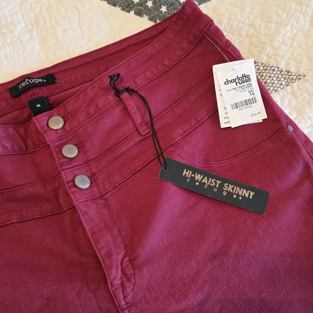 Refuge Hi-Waist Skinny Jeans in Burgundy